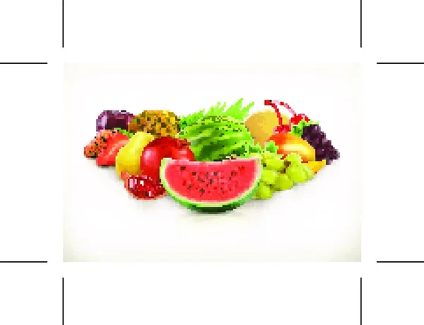 Harvest Juicy Fruit Berries Vector Illustration Isolated White — Stock Vector