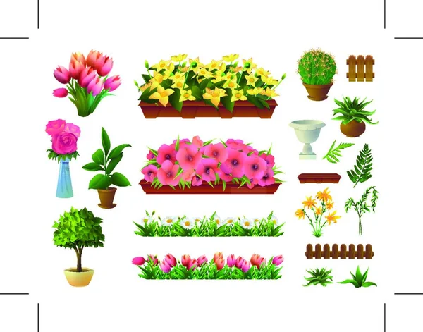 植物や花 ベクトル要素のセット — ストックベクタ