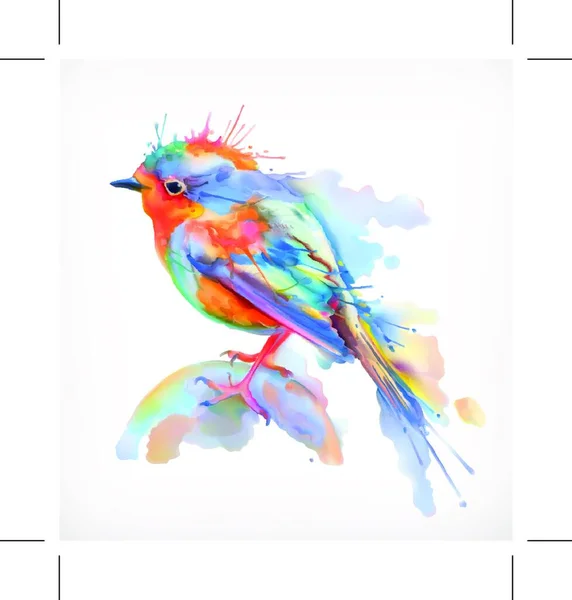 Liten Fågel Akvarell Illustration Isolerad Vektor — Stock vektor