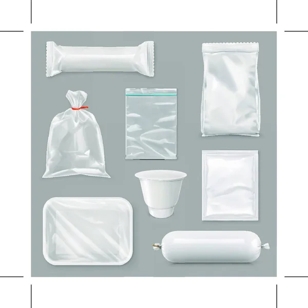 Пищевая Упаковка Различных Закусок Дизайн Шаблон Упаковки Брендинга Товары Пластиковые — стоковый вектор