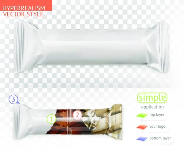 Csokoládé Szelet Fehér Polietilén Csomagolás Hyperrealism Vektor Stílus Egyszerű Alkalmazás — Stock Vector