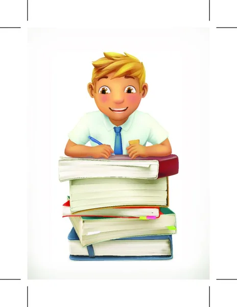 Alumnos Libros Texto Escuela Pequeño Personaje Dibujos Animados Icono Del — Vector de stock