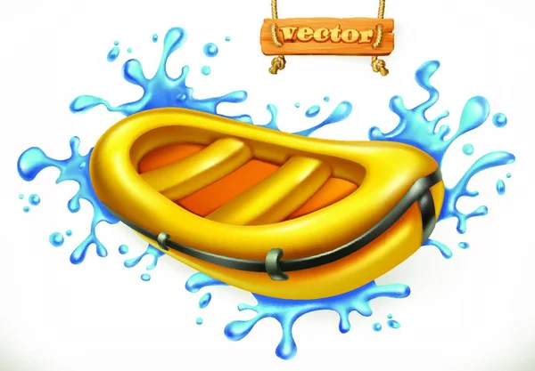 Barco Inflable Rafting Agua Blanca Icono Del Vector — Vector de stock