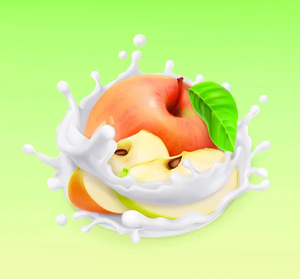 Jabłko Mleczko Owoce Jogurt Ikona Wektora Realistyczna Ilustracja — Wektor stockowy
