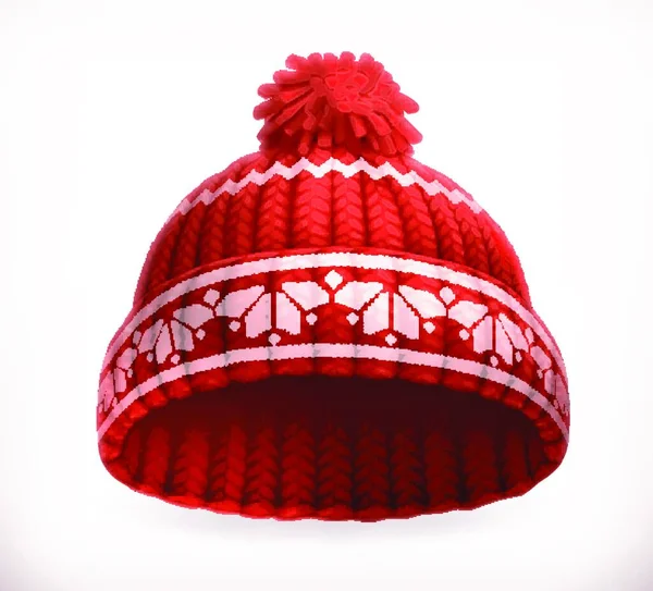 Red Winter Knitted Hat Vector Icon — Stock Vector