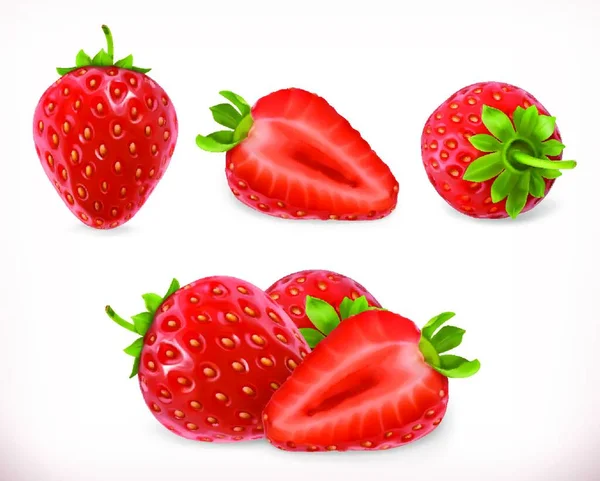 Erdbeere Süße Früchte Vektorsymbole Gesetzt Realistische Illustration — Stockvektor