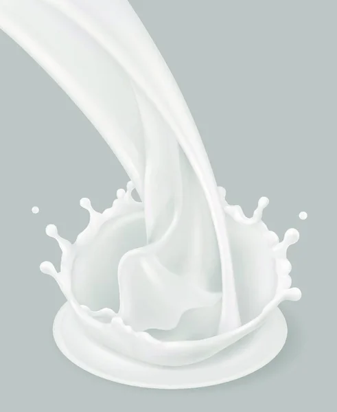 Salpicadura Leche Productos Lácteos Naturales Vector Objeto — Vector de stock