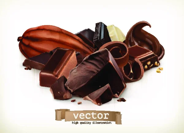 Barras Chocolate Dulces Rebanadas Virutas Piezas Ilustración Vectorial Aislada Blanco — Archivo Imágenes Vectoriales