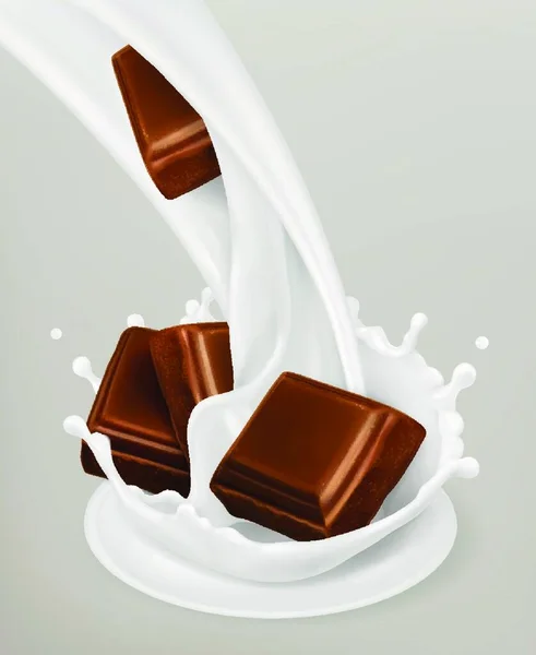 Salpicadura Leche Chocolate Objeto Vector Productos Lácteos Naturales — Archivo Imágenes Vectoriales