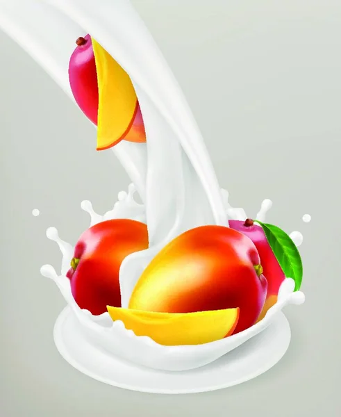 Milk Splash Mango Vector Object Natural Dairy Products — Stock Vector