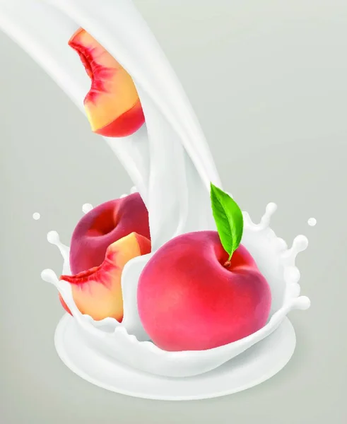 Milk Splash Peach Vector Object Natural Dairy Products — Stock Vector
