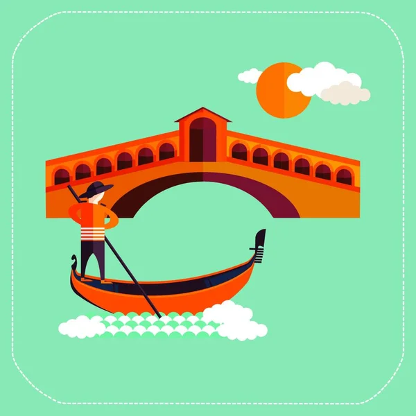 Venice Rialto Bridge Gondola Italy — Stock Vector