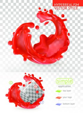 Red paint splash with transparency, 3d realism vector style simple application clipart