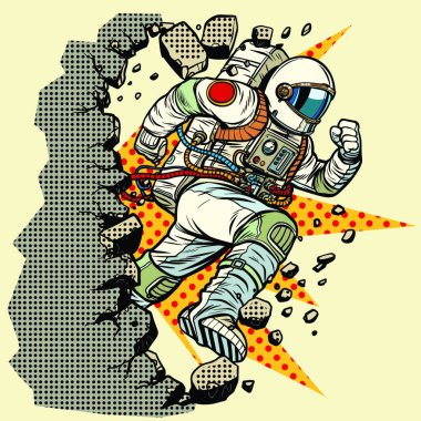 astronaut breaks the wall. Pop art retro vector illustration vintage kitsch clipart