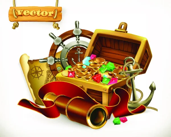 Tesoro Pirata Aventura Vector Ilustración — Vector de stock
