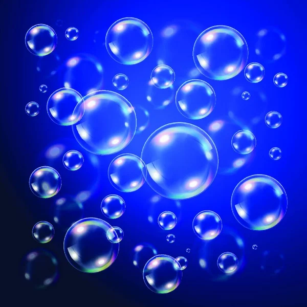 Burbujas Transparentes Sobre Fondo Azul Oscuro — Vector de stock