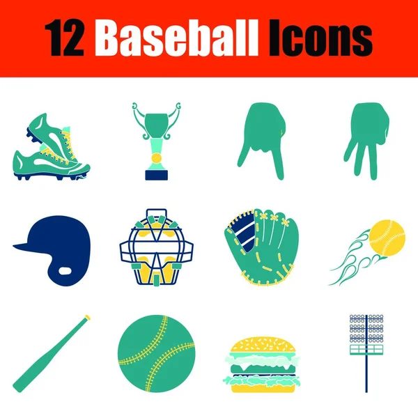 Juego Iconos Béisbol Plantilla Diseño Tonos Azul Amarillo Ilustración Vectorial — Archivo Imágenes Vectoriales