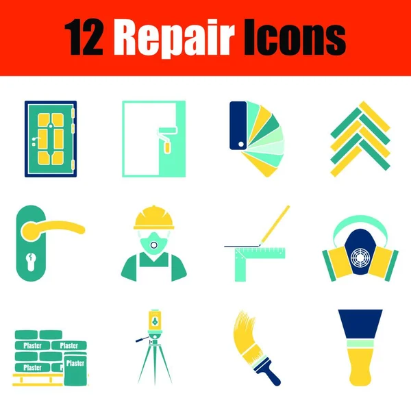 Conjunto Iconos Reparación Stencil Diseño Tonos Azul Amarillo Ilustración Vectorial — Archivo Imágenes Vectoriales