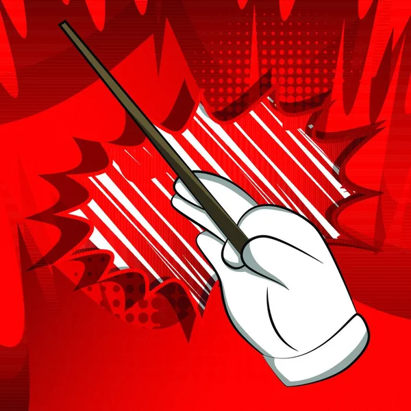 Vector Cartoon Hand Mit Magic Stick Illustrierte Hand Auf Comic — Stockvektor