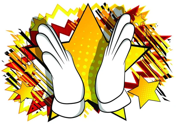 Vector Desenho Animado Mão Aplaudindo Sinal Mão Ilustrado Fundo Banda — Vetor de Stock