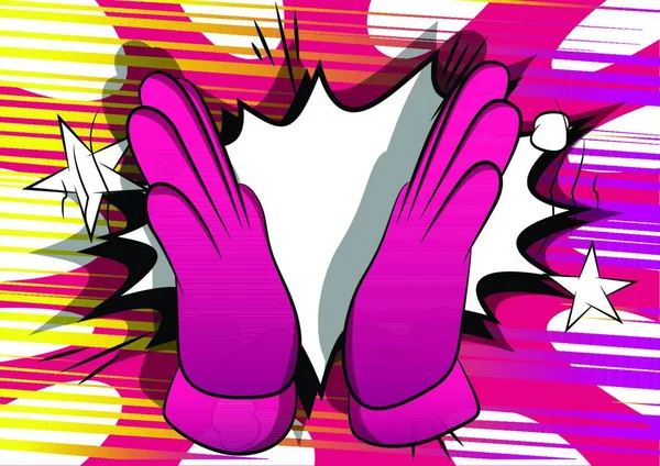 Vektor Cartoon Händeklatschen Illustriertes Handzeichen Auf Comic Hintergrund — Stockvektor