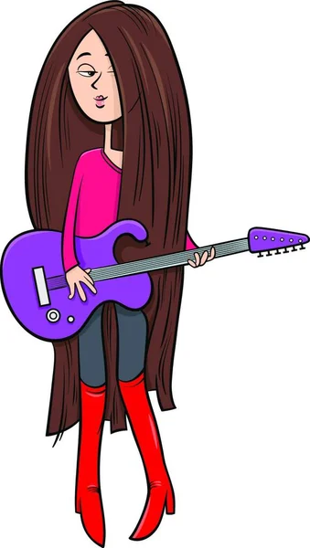 Cartoon Illustration Teen Girl Electric Guitar — стоковий вектор