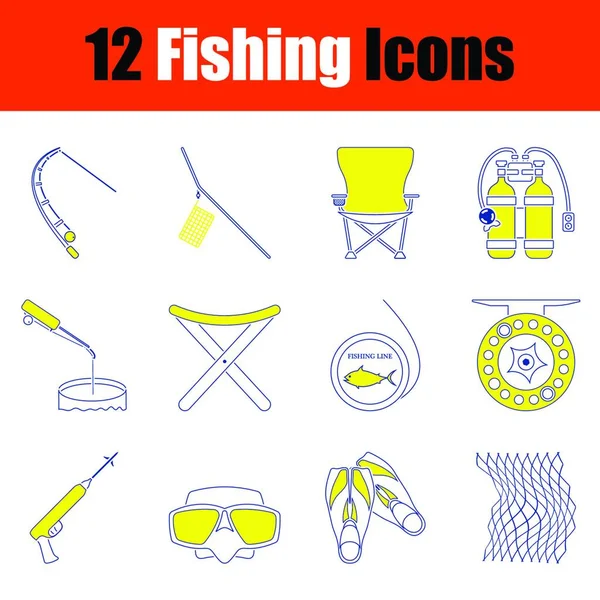 Juego Iconos Pesca Diseño Línea Delgada Ilustración Vectorial — Archivo Imágenes Vectoriales