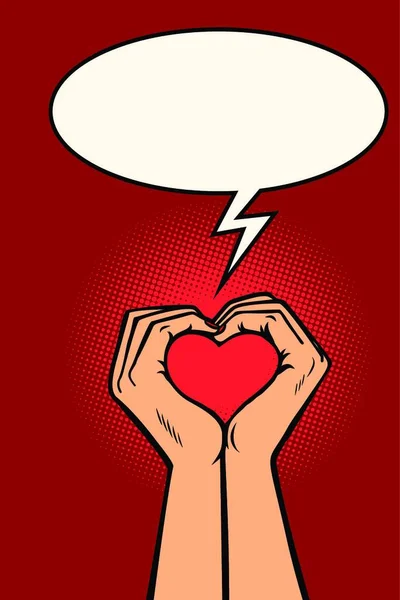 Coeur Amour Mains Geste Dessin Animé Pop Art Vecteur Rétro — Image vectorielle