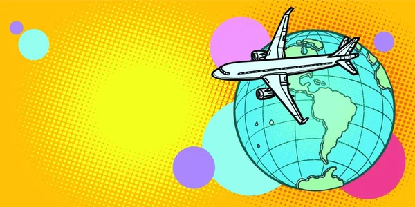 Uçak Amerika Yolcu Uçağının Üzerinde Uçuyor Çizgi Film Pop Sanat — Stok Vektör
