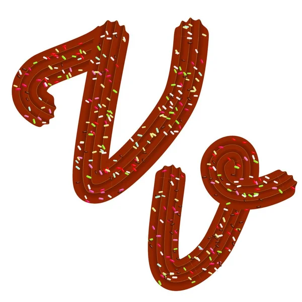 吸引人的头像摄影 字体设计 漂亮的信 甜甜的3D字母V巧克力奶油和糖果 — 图库矢量图片
