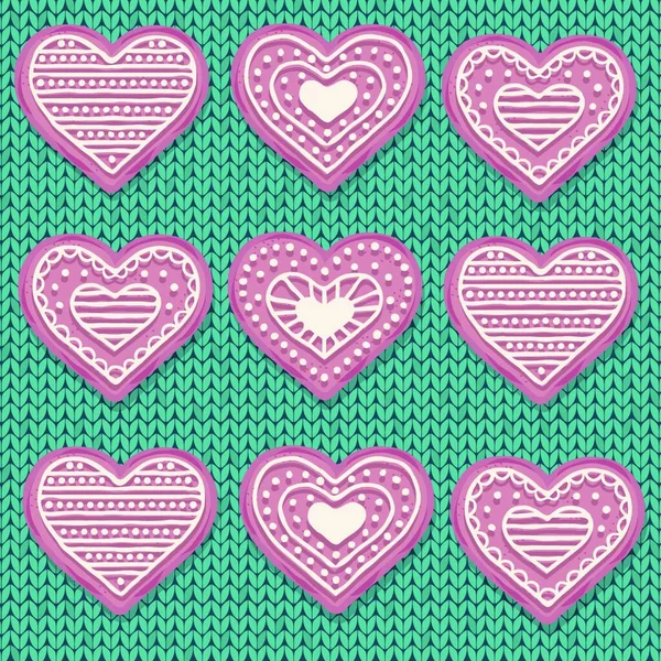 Cookies Coração Rosa Isolados Fundo Malha Fundo Amor Vetor —  Vetores de Stock