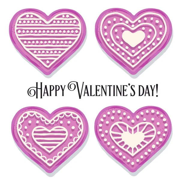 Ροζ Συλλογή Μπισκότων Καρδιάς Για Την Ημέρα Του Αγίου Βαλεντίνου — Διανυσματικό Αρχείο