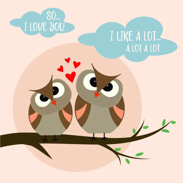 鳥のカップルと面白いバレンタインデーカード 平面設計 — ストックベクタ