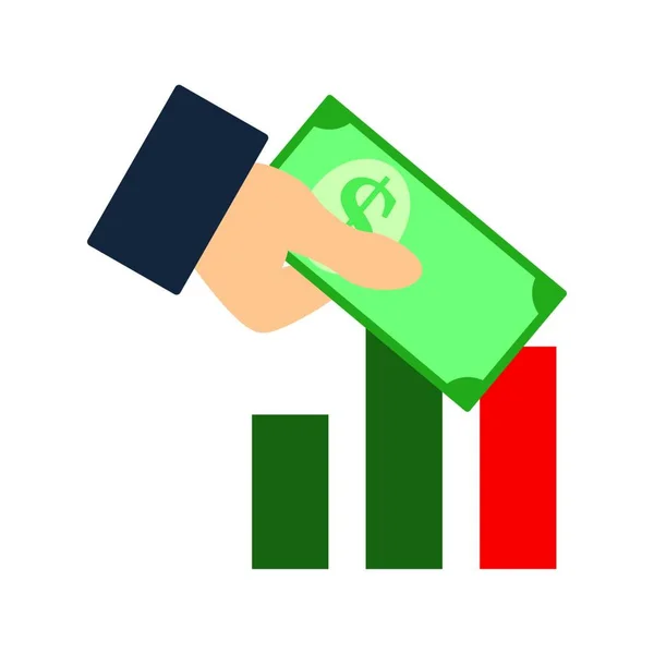 Icono Inversión Manos Con Dinero Frente Del Gráfico Del Mercado — Vector de stock