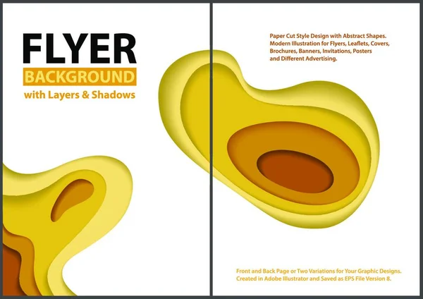 Modernes Flyer Papier Schnitt Design Mit Gelben Schichten Grafische Illustration — Stockvektor