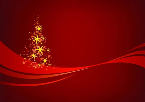 赤いクリスマスの背景 Abstract Illustration Gold Starry Christmas Tree Wave Vector — ストックベクタ