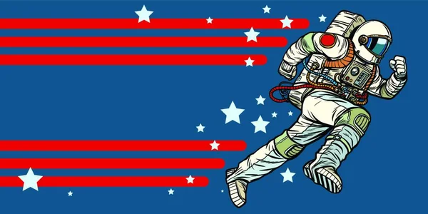 Αστροναύτης Τρέχει Μπροστά Αστέρια Του Σύμπαντος Ποπ Τέχνη Ρετρό Διανυσματική — Διανυσματικό Αρχείο
