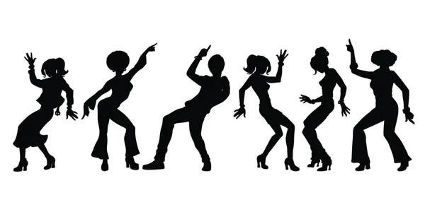 シルエットコレクションセット 若い人が踊ってる 男子女子男子女子 ポップアートレトロベクトルイラスト Kitsch Vintage — ストックベクタ
