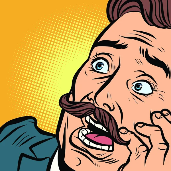 Hombre Asustado Con Bigote Dibujos Animados Cómics Arte Pop Retro — Vector de stock