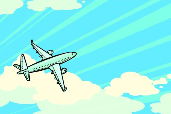 Das Flugzeug Fliegt Den Wolken Luftverkehr Comic Cartoon Pop Art — Stockvektor