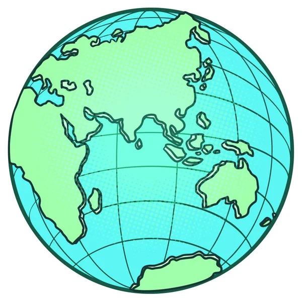 Globe Östra Halvklotet Afrika Europa Asien Australien Komiska Tecknad Pop — Stock vektor