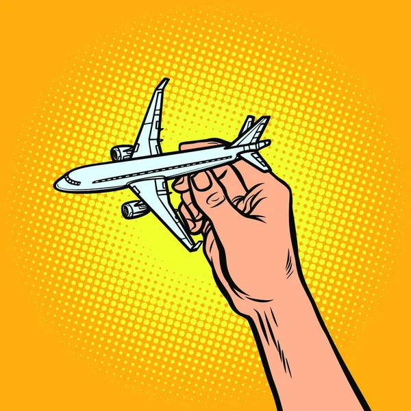 Pasażerski Samolot Ręku Metafora Podróży Turystyki Komiks Kreskówka Sztuka Wektor — Wektor stockowy