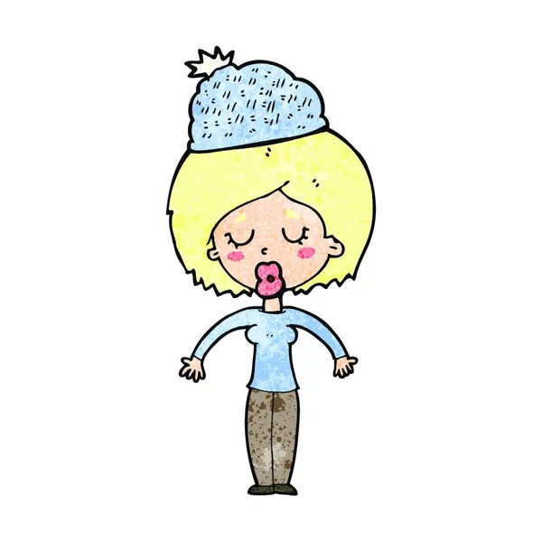Mulher Dos Desenhos Animados Usando Chapéu Inverno —  Vetores de Stock
