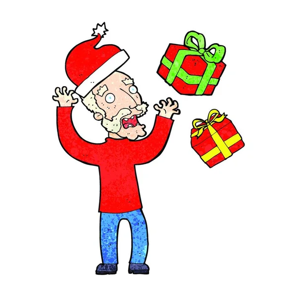 Hombre Dibujos Animados Haciendo Hincapié Navidad — Vector de stock