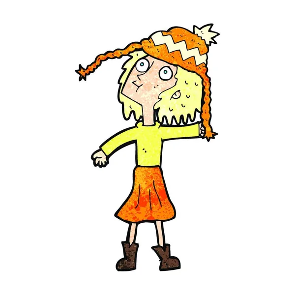 Mujer Dibujos Animados Con Sombrero Invierno — Vector de stock