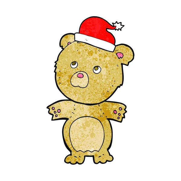 クリスマスの帽子を着ている熊の漫画 — ストックベクタ