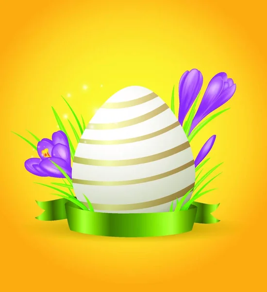 Sarı Arka Planda Paskalya Kartı Yumurta Menekşe Timsahları — Stok Vektör