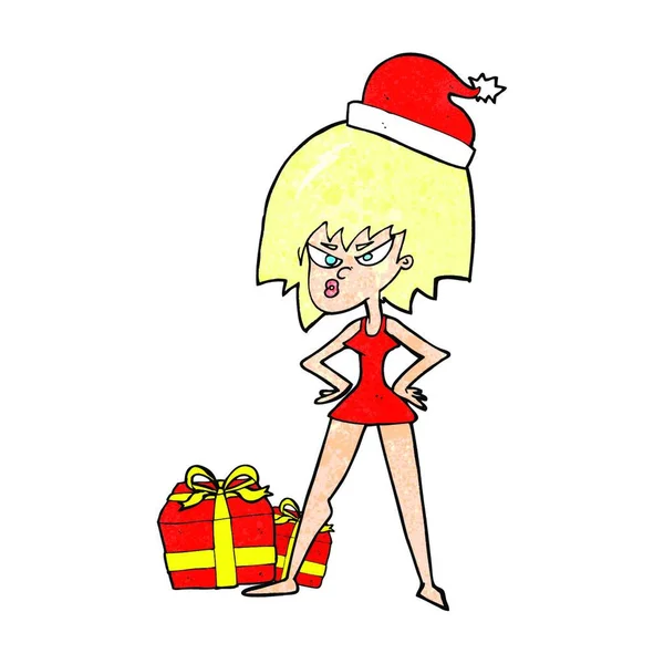 Mulher Dos Desenhos Animados Com Raiva Presente Natal —  Vetores de Stock