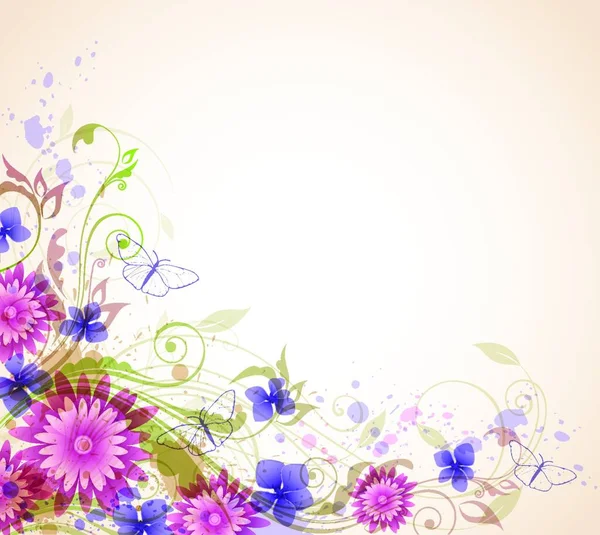 ピンク色の花と蝶抽象的なベクトル花の背景 — ストックベクタ