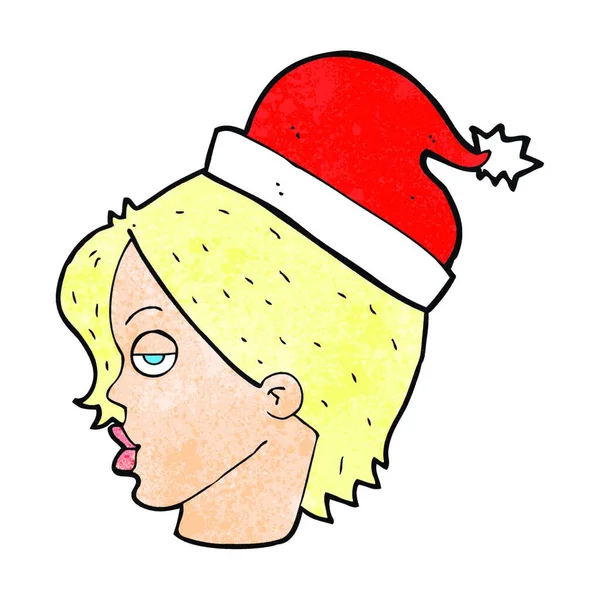 Γελοιογραφία Γυναίκα Φοράει Καπέλο Santa — Διανυσματικό Αρχείο